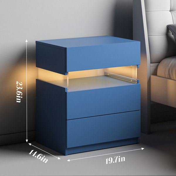 Ivy Bronx Jacleen LED Nightstands 3 Drawer Dresser End Table with